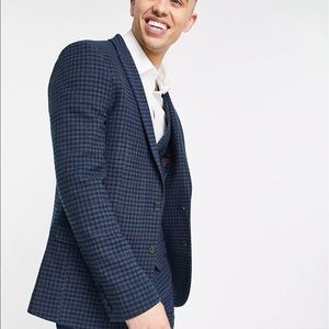 ASOS super skinny wool mix 2 piece suit with multi grid check in navy.